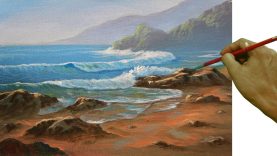 Acrylic Landscape or Seascape Painting Tutorial Morning at Beach with Crashing Waves by JM Lisondra
