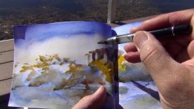 Henry Li doing a Plein Air Watercolor Sketch at Big Bear Lake