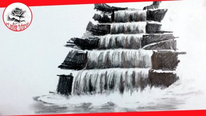 How to Draw a Realistic Waterfall with Pencil Pencil Drawing Techniques Subtitled on Screen