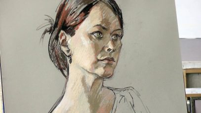 Portrait drawing from life in pastel technique