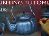 Still Life with a Silver Teapot and Glass Cup in Real Time Acrylic Painting Tutorial by JM Lisondra