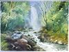 Watercolor Landscape Painting Forest Waterfall