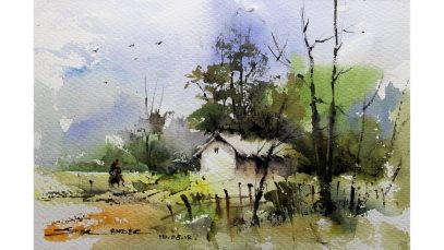 easy watercolor landscape painting by sikander singh chandigarh india