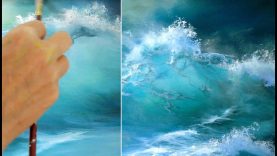 Malen mit Acryl Blaue Welle Painting with acrylic blue wave ocean