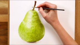 How to paint a realistic pear in watercolour preview of a FREE class