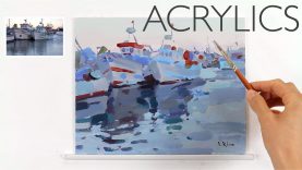 Painting Boats on the Water with Acrylics Demo by Lena Rivo