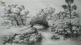 How To Draw A Easy Landscape With PENCIL STROKES Pencil Shading Step by Step