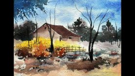 watercolor village painting Landscape nature scenery Drawing by David