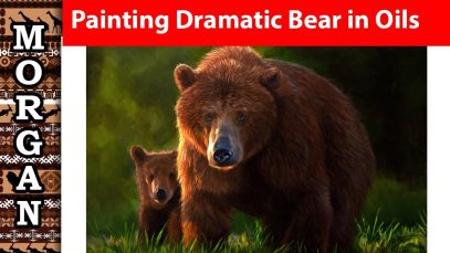 Painting Bears and dramatic light in oil painting