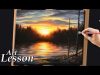 Acrylic Painting Lesson Sunset and water landscape