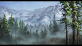 Misty Mountain Range Panel Painting