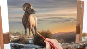 REALISTIC PAINTING FUR TECHNIQUES GRASS AND FOLIAGE GLOWING SKY BIGHORN SHEEP