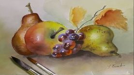 Watercolor Still Life Painting Fruits By Yasser Fayad