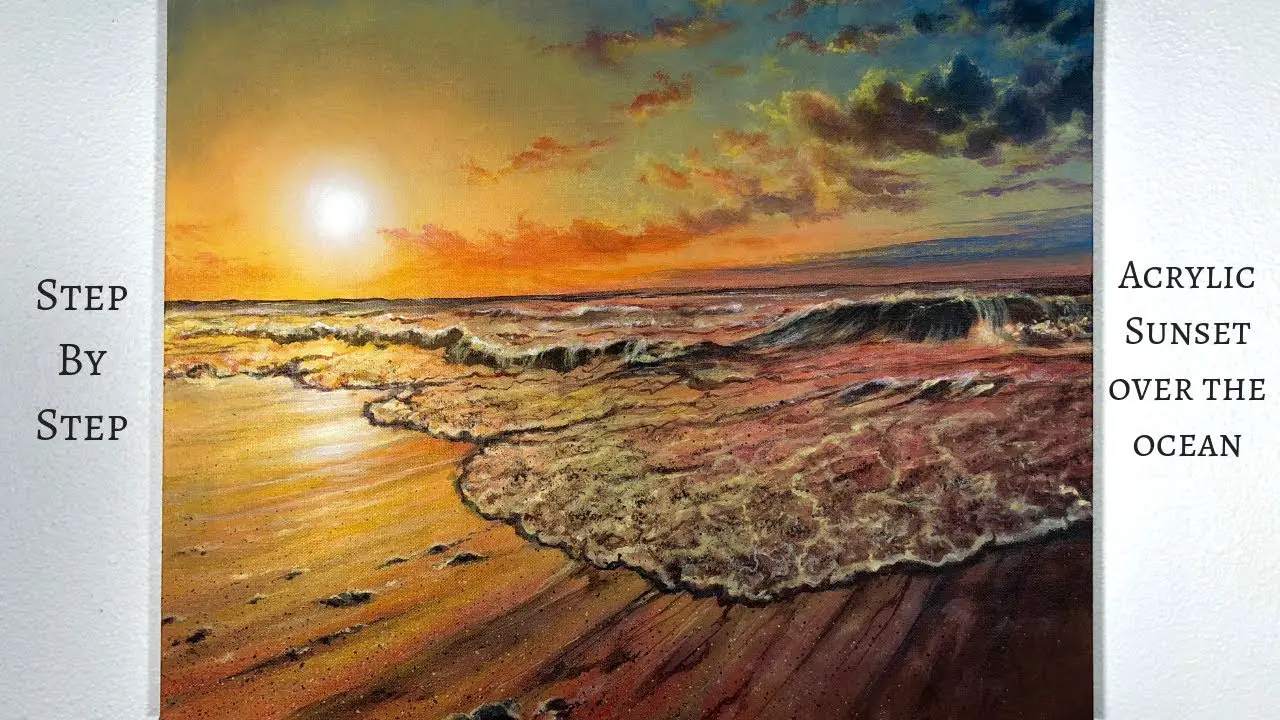 Ocean Sunset  Acrylic Painting for Beginners Step by Step Easy 