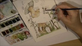 Watercolor illustration Mushroomhouses by LadyKikki