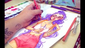 Summer Girl Process with Watercolor and Colored Pencils