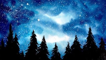 Simple Watercolor Galaxy Forest Painting Tutorial