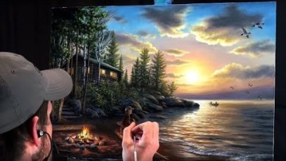 Acrylic Landscape Painting Time lapse Sunset at the lake