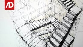 Drawing Stairs Composition in Three Points Perspective Daily Architecture Sketches 19