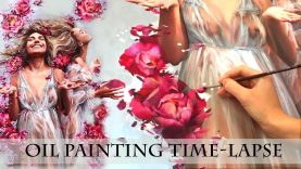 OIL PAINTING TIME LAPSE quotBlossom Rainquot Working process using silver leaf