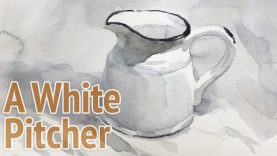 Watercolor painting a white pitcher painting with monochrome