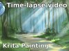 Forest landscape with a path and sunbeams. Speed art with Krita