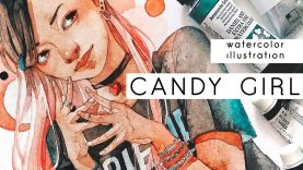 CANDY GIRL Watercolor illustration