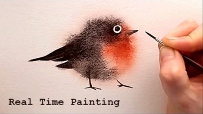 Explained Real Time Watercolor Illustration quotFuzzy Birdquot Painting by Iraville