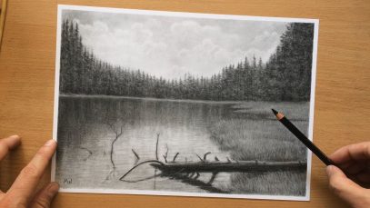River Landscape Charcoal Drawing