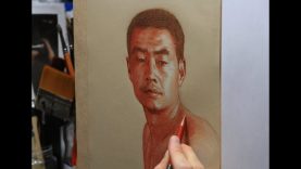 Time lapse Sanguine drawing Drawing the portrait in red and white chalk