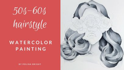 50s 60s hairstyle Watercolor painting