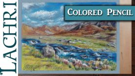 Colored Pencil Landscape on Mi Teintes pastel paper w Lachri