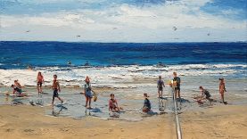 Beach Waves People Wet on Wet Oil Painting Palette Knife Brush Impressionism Dusan