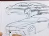 Car design sketch with pencil and pen