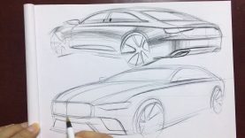 Car design sketch with pencil and pen