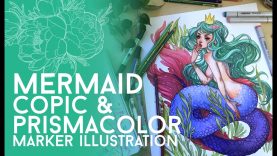 Full Marker Mermaid Illustration Copic and Prismacolor Markers Jacquelin deleon