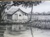 Landscape drawing in pencil village scenery drawing house drawing