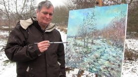 Large plein air painting in the snow