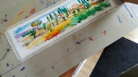 Tuscany contryside landscape with watercolor. Painting demo