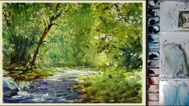 Watercolor Landscape Painting The Forest Stream