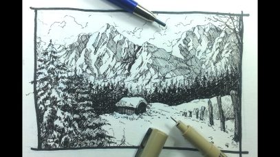 Pen amp Ink Drawing Tutorials How to draw a winter landscape