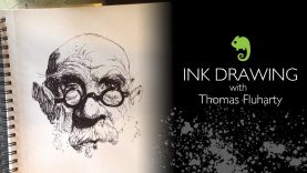 Thomas Fluharty drawing with Pen and Ink