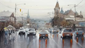 Watercolor scenery painting demo Rainy Day in Vancouver