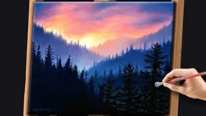 Acrylic Landscape Painting Techniques Misty Forest with Sunrise