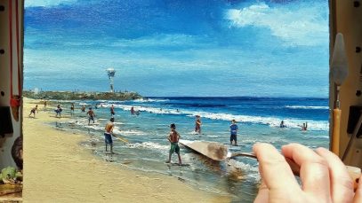 City Beach Perth Palette Knife Brush Oil Painting Ocean Coast Sea Dusan