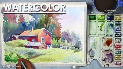 Beautiful Watercolor House Landscape Painting step by step