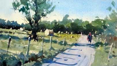 How to paint a rural scene and composition tips Watercolor demo by Tim Wilmot 22