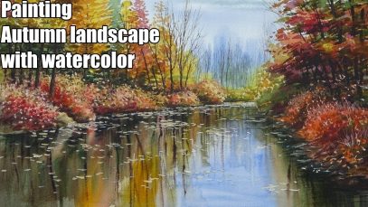 Painting tutorial How to draw Autumn landscape with watercolor speed painting