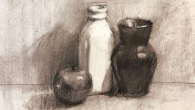 Charcoal Drawing Local Colors in Still life