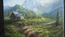 Oil Painting Mountain Cabin Landscape